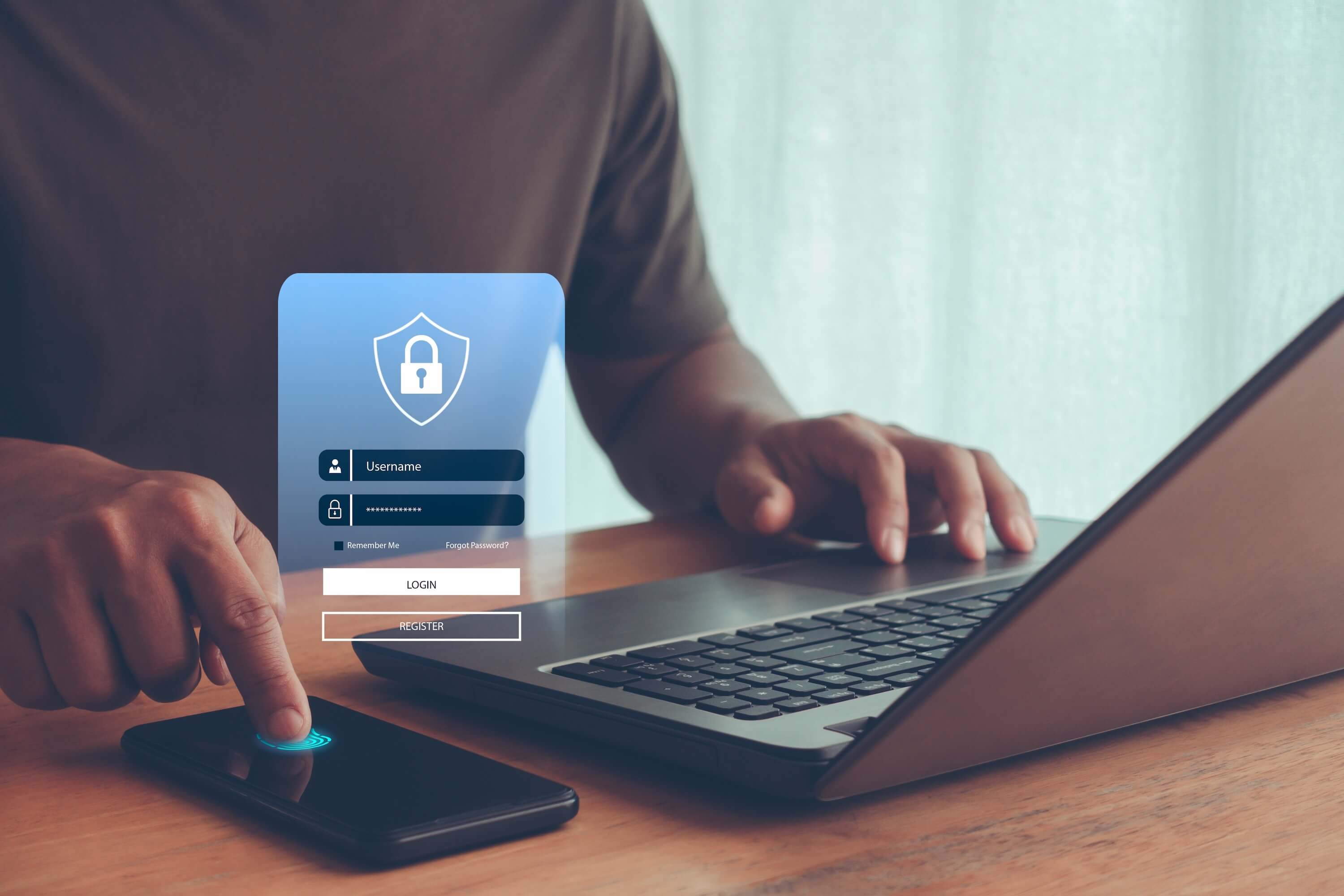 Mobile worker using portable biometric fingerprint scanner for remote time tracking in South African field location